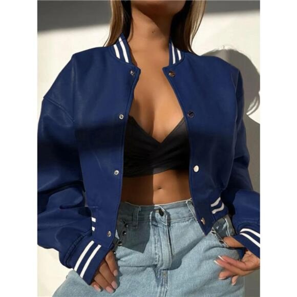 Blue Women's Bomber Jacket - Picture 2 of 3